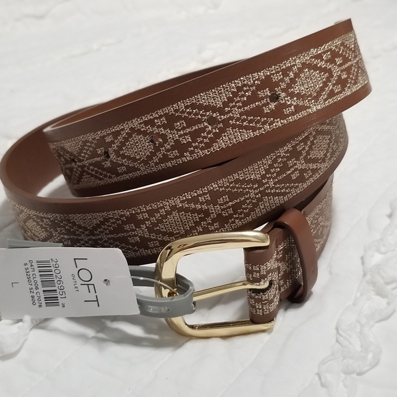 LOFT Aztec Stitched Brown Belt Gold Buckle L NWT main image 9